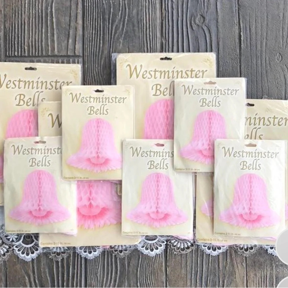Vintage Tissue Wedding Bells Beistle Honeycomb Pink NWT